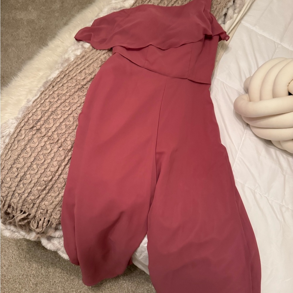 Elegant One-Shoulder Jumpsuit in Rose Wood